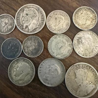 Vintage World Coin Lot – Silver & Base Metal Mix (France, UK, Canada, More) – 11 Coins