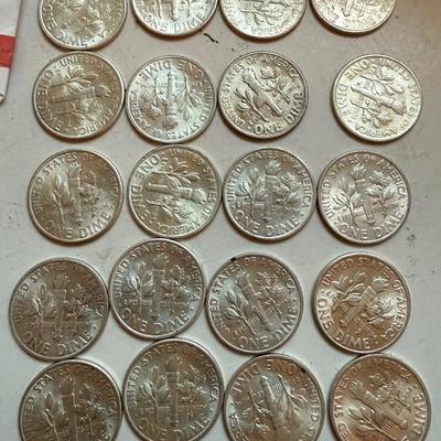 1946 Roosevelt Silver Dime Lot (20 Coins) – All 90% Silver – First-Year Issue – San Francisco Mint