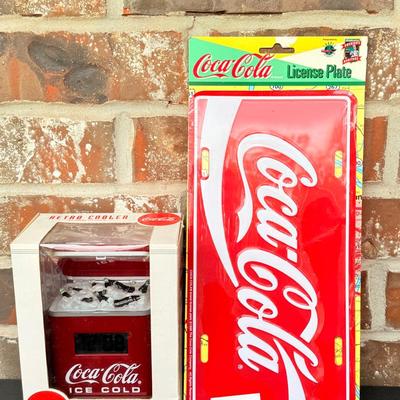 Vintage Coke Cooler And Liscense Plate
