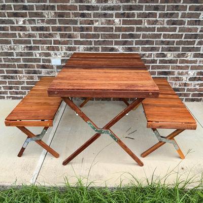 Wood Camping Table And Benches 