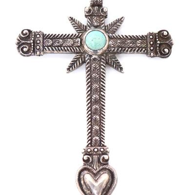 Lot 209 old sterling silver cross pendant wturquoise england