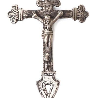 Lot 134 large antique sterling silver crucifix 17th 18th c.