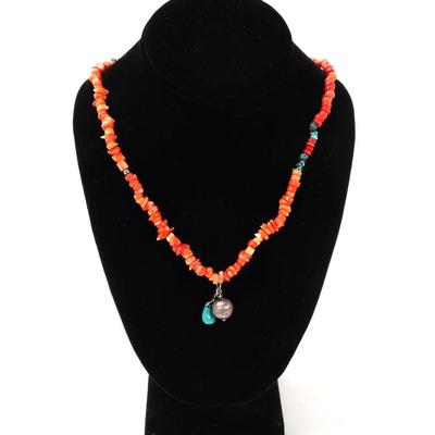 Lot 127 gorgeous coral shell & turquoise necklace