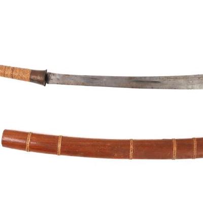 Lot 24 burmese dha sword w scabbard