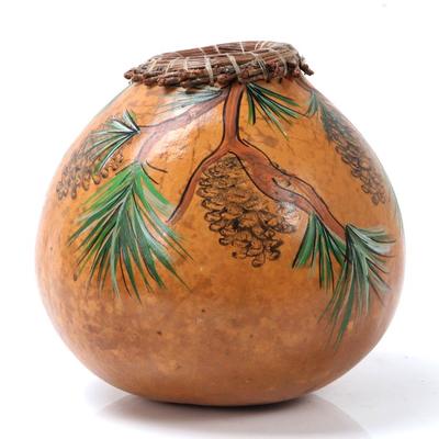 Lot 484 folk art painted gourd storage vessel