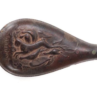 Lot 74 3 pound leather black powder flask