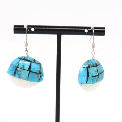 Lot 194 turquoise overlaid seashell earrings