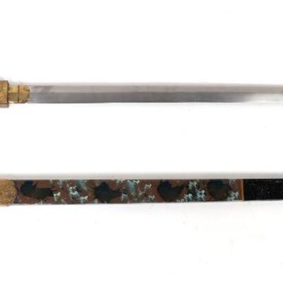 Lot 40 chinese straight sword w mop lacquer