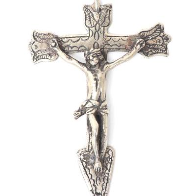 Sale Photo Thumbnail #2: Lot 2 large antique sterling silver crucifix 86g