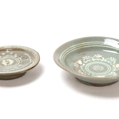 Lot 345 two korean celadon glazed side dishes
