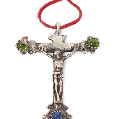 Lot 137 heavy jeweled sterling silver crucifix pendant 18th c.