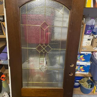 Solid Wood Door With Ornate Glass Inlay