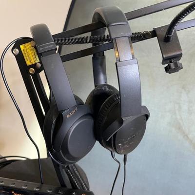 Ring light kits headphones and mixing board