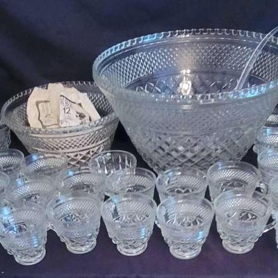 Two Anchor Hocking Wexford Punch Bowl Sets