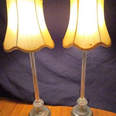 Set Of 2 Bronze Metal Spiral Candlestick Glass Table Lamps