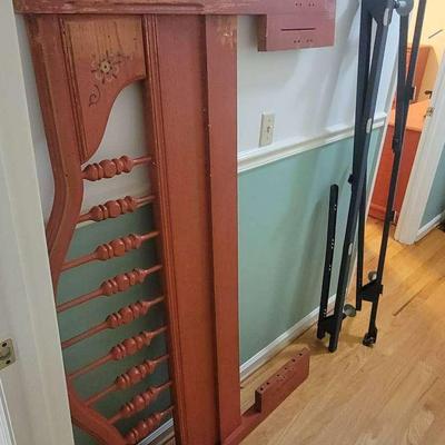 Red-Painted Headboard and Bed Rails