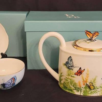 Burton & Burton Teapot, Matching Teacup, and Saucer Set
