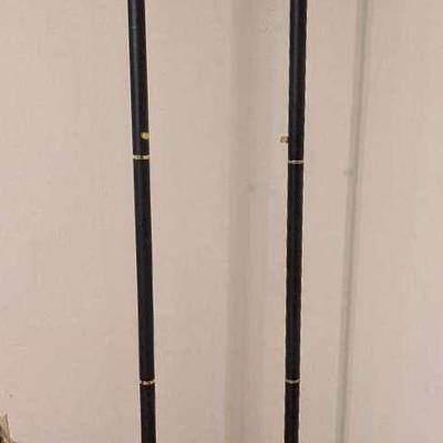 Two Vintage Black Torchiere Dimmable Halogen Floor Lamps