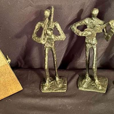 Brutalist Cast Bronze Statues & Vintage Seth Thomas Metronome