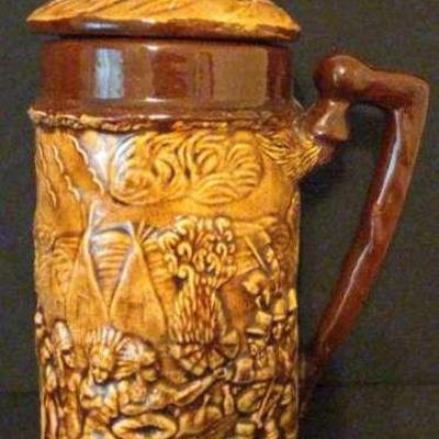 Vintage Beer Stein Mug Depicting Indians & Soldiers