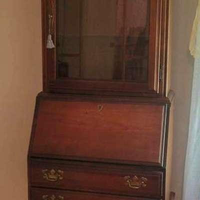 American Drew Lighted Secretary Cabinet with Glass Hutch