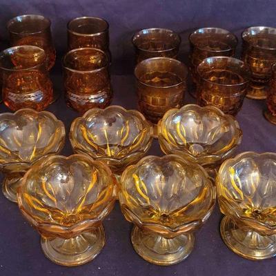 Retro Amber Indian Glass & Anchor Hocking Gold Glass