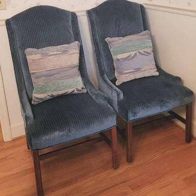 Set Of Two Blue Ribbed Dusty Blue Side Chairs