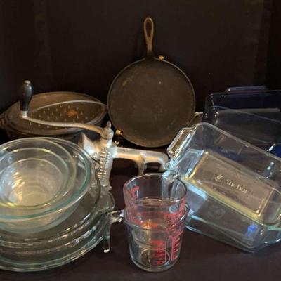 Cast Iron Dutch Oven, Meat Grinder And Pyrex