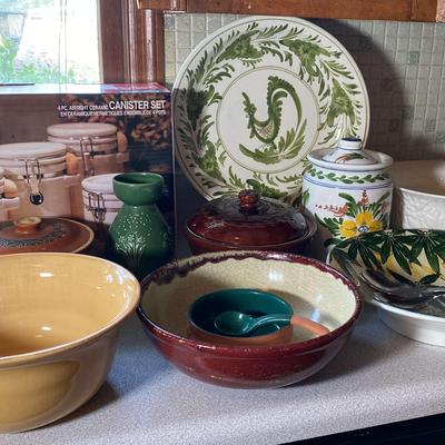 Large Ceramic Bowls, Platter, New Canister Set