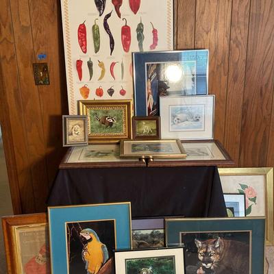 Framed And Matted Artwork Of Wildlife, Whimsical And Other