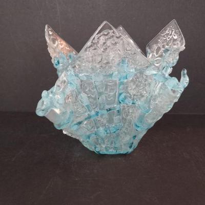 Vintage Hand Blown Fused Glass Pillar Candle Holder