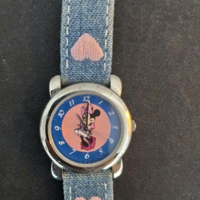 Disney Time Works Minnie Mouse Watch with Denim Band - New Battery, It Works!