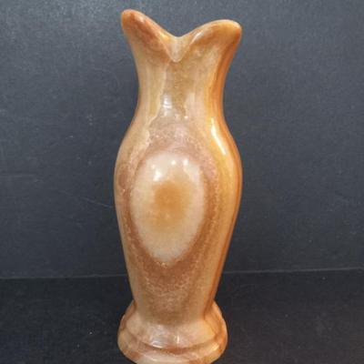 Vintage Hand Carved Alabaster Bud Vase - 7" Tall