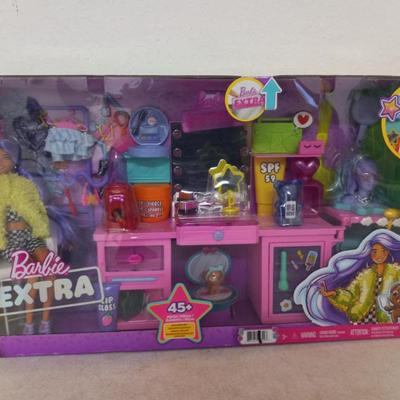 Barbie Extra Fashion Doll & Vanity Playset with 45+ Accessories, Vanity & Puppy - New in Package