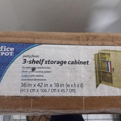 Office Depot Stainless Steel 3-Shelf Cabinet - Putty Finish - 36" x 42" x 18" - New in Box