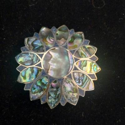 Vintage Mexican Sterling & Abalone Shell Pin