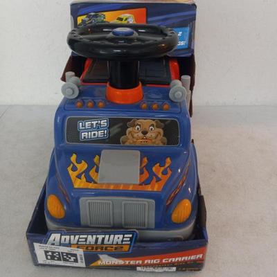 Adventure Force Monster Rig Carrier Ride-On with 2 Die Cast Monster Rigs - Up to 44 Pounds - New in Package