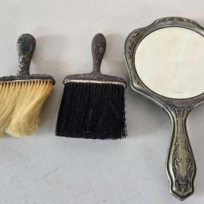 Antique Brushes And Handheld Mirror 