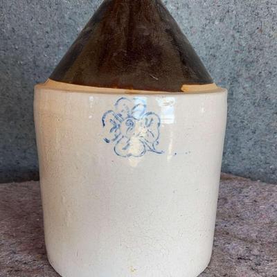 14” Stoneware Wax Sealer Crock | Salt Glaze with Cobalt Floral & Cone Top Albany Slip | Glazed Inter