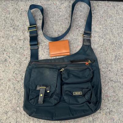 TUMI Black Nylon Crossbody Messenger Bag, Multi-Pocket Travel Organizer & Tusk NY Wallet