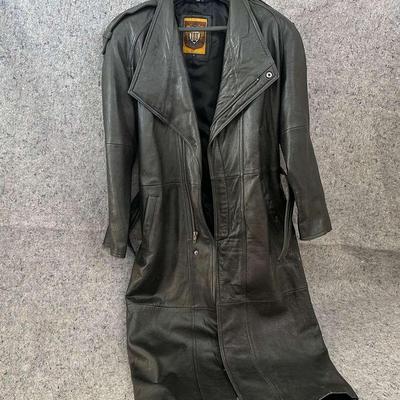 I.O.U. Leather Collection Trench Coat | Black Leatherer | Size Small