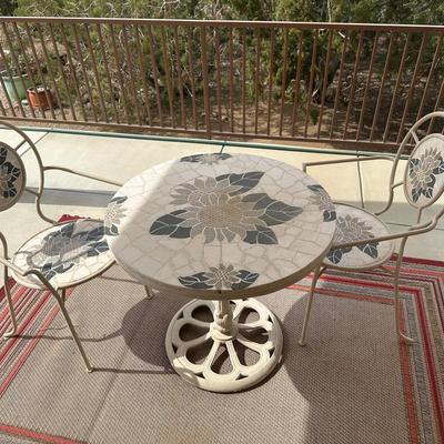 Mosaic Tile Bistro Set | Table and 2 Chairs with Sunflower Floral Design