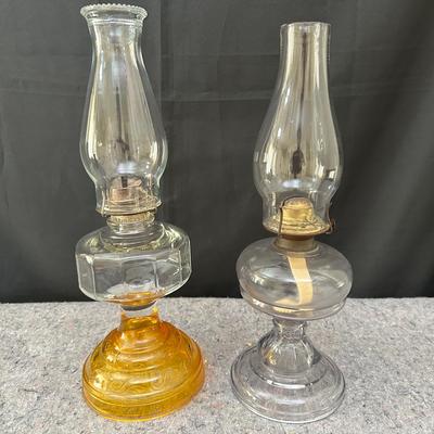 Vintage Glass Oil Lamps | Clear and Amber Base Pair

