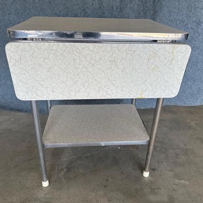 Mid-Century Formica Drop-Leaf Side Table with Chrome Legs

