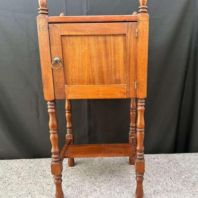 Antique Wooden Smoking Stand with Cabinet and Turned Legs