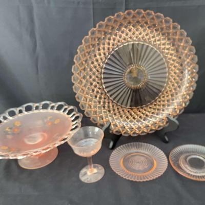 Vintage Pink Depression Glass Lot | Plates, Compote, Goblet, and Serving Tray