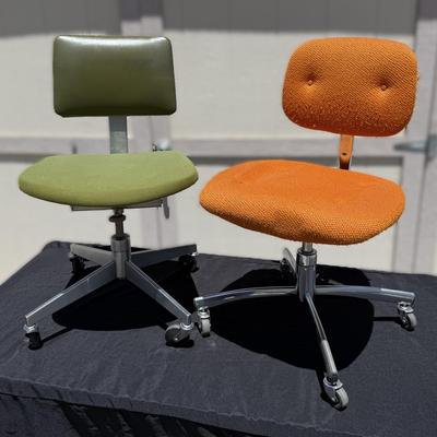 Vintage Steelcase Office Chairs | Avocado Green & Orange Mid-Century Modern Set