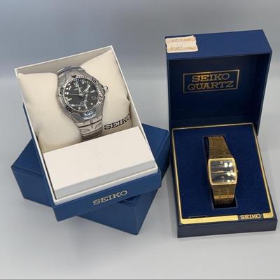 Seiko Men’s Watches | Analog Diver and Vintage Quartz Gold-Tone Watches with Boxes
