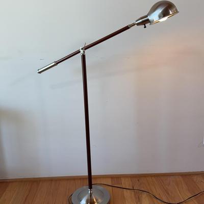 Modern Adjustable Floor Lamp with Wood and Chrome Finish