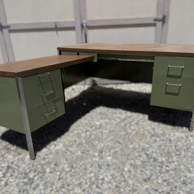Vintage Steelcase L-Shape Desk with Return | Avocado Green Mid-Century Modern